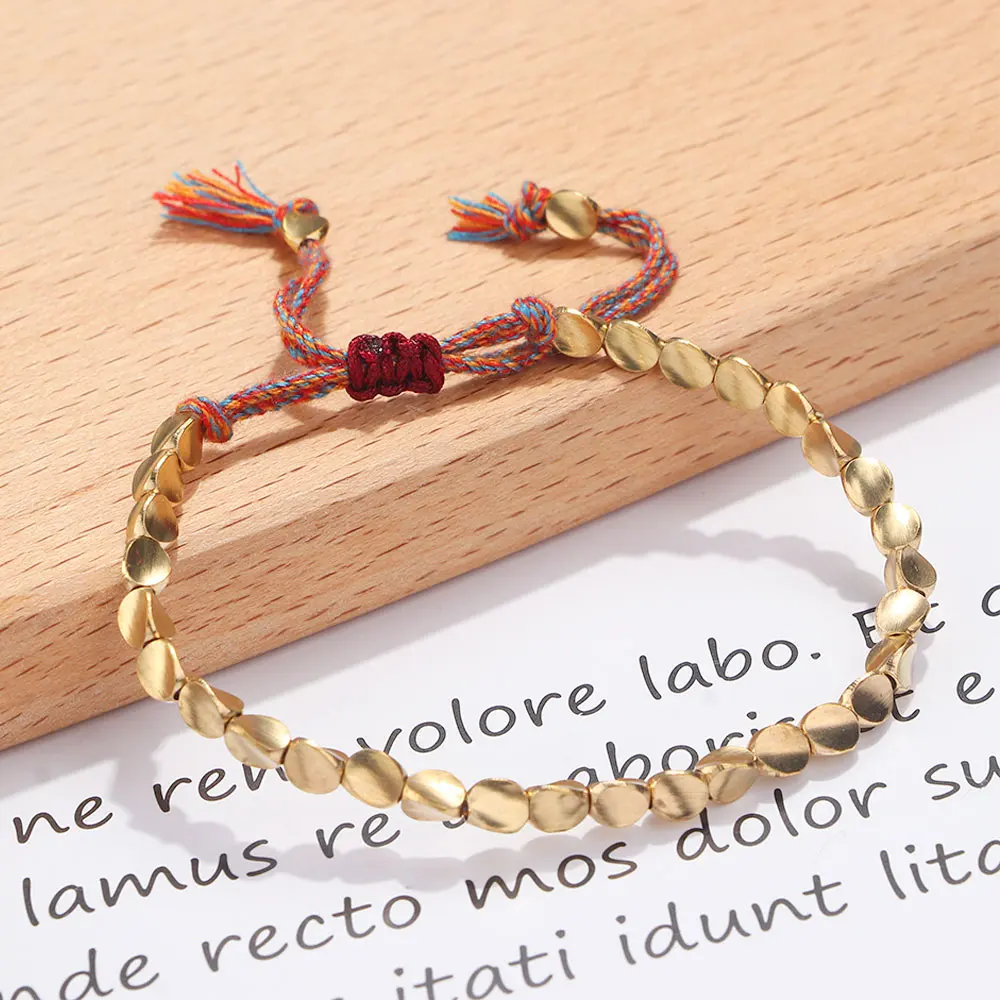 Handmade Tibetan Lucky Rope Bracelet With Copper Beads For Women Men Braid Cotton Thread Bracelets Adjustable Size Jewelry Gift