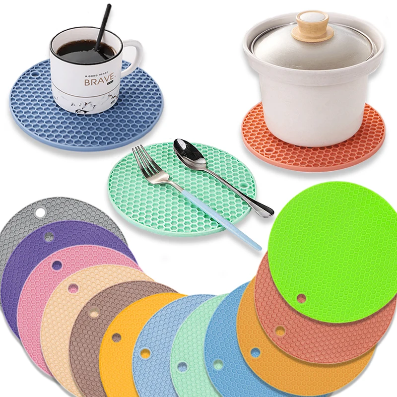 18/14cm Round Silicone Table Mat Extra Thick Placemat Open Cans Honeycomb Hot Pad Coffee Cup Coaster Creative Kitchen Pot Holder