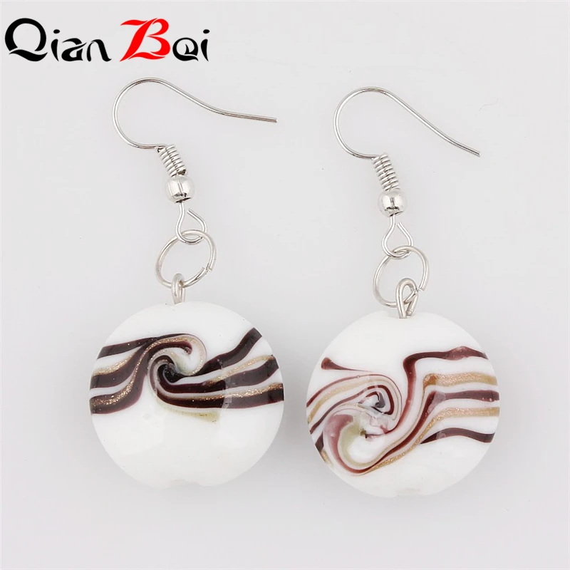 QianBei 6color Hand-made Women\'s Romatic Heart Silver Plated Elegant Classic Dangle Earrings Murano Glass Earrings