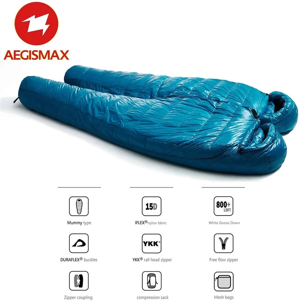 AEGISMAX M3 Camping Sleeping Bag -5 Degree 800FP Goose Down Outdoor Sleeping Bag Hiking Mummy Sleeping Warm Equipment For Adult