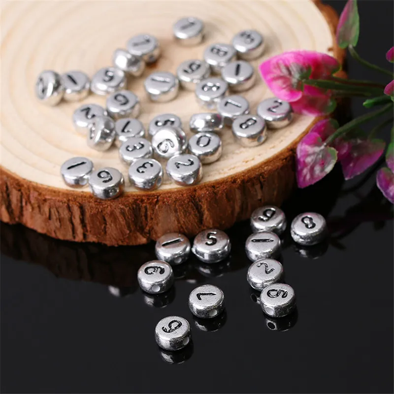 New 500pcs 4*7mm Flat Coin Round Shape Black Nnumbers Printing Acrylic Bracelet Spacer Beads 0 1 2 3 4 5 6 7