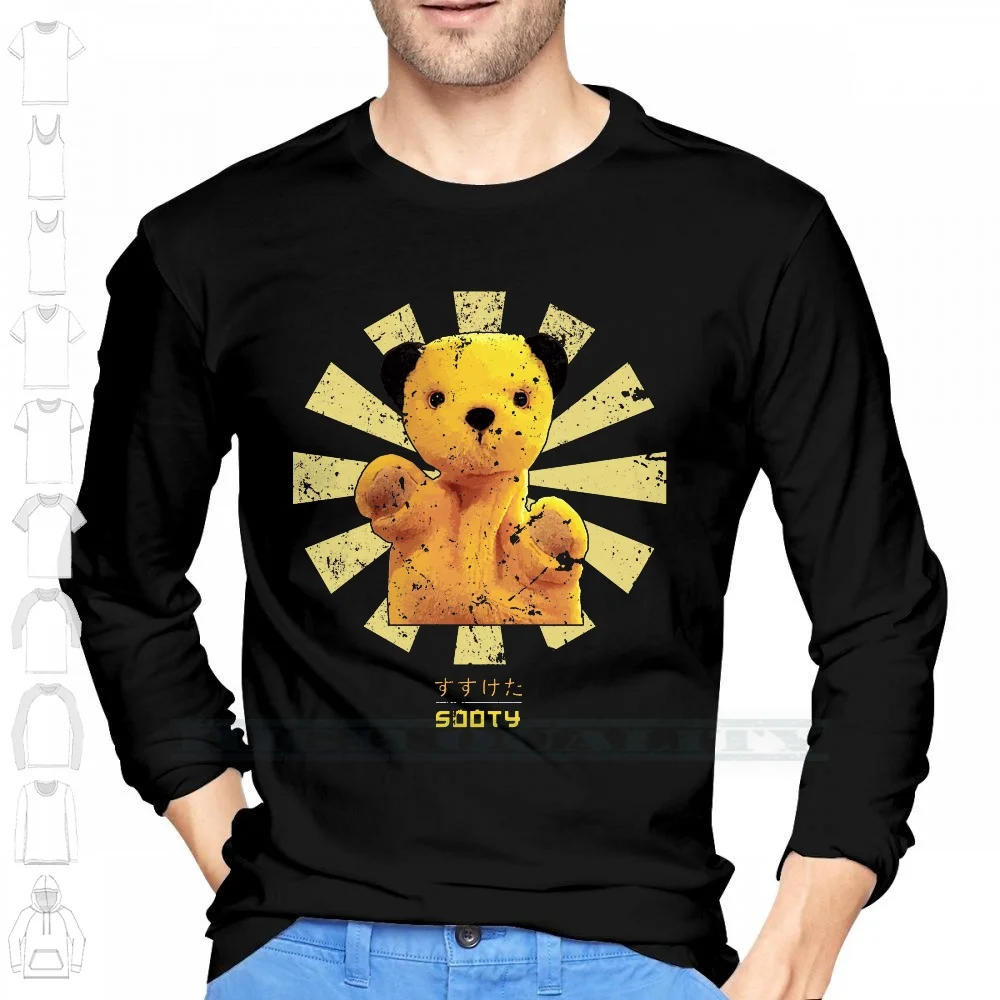 Sooty Retro Japanese 100% Cotton Long Sleeve T Shirt Sooty Sweep Puppet Magic Wand Scampi Ramsbottom Matthew Corbett Kids Tv