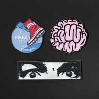 Exquisite Broken Arm Embroidery badge Running eye brain patch iron on backing embroidered for hat clothing Small patches