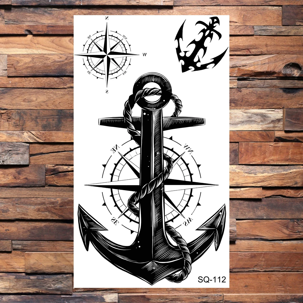 Watercolor Flower Dagger Temporary Tattoos For Adults Men Anchor Cross Crown Tatoos Spider Snake Fake Tattoo Sticker Body Arm