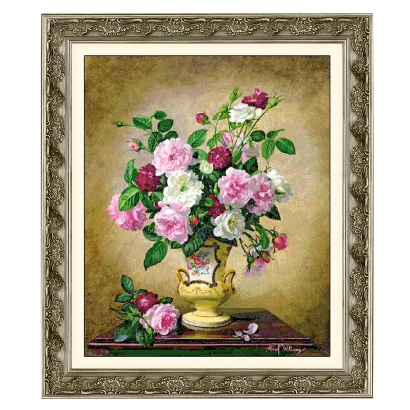 

Accurately Printed Floral Pattern Fishxx Cross Stitch Kit Williams WL19 Bloom Camellia and Rose European-style Room Decoration