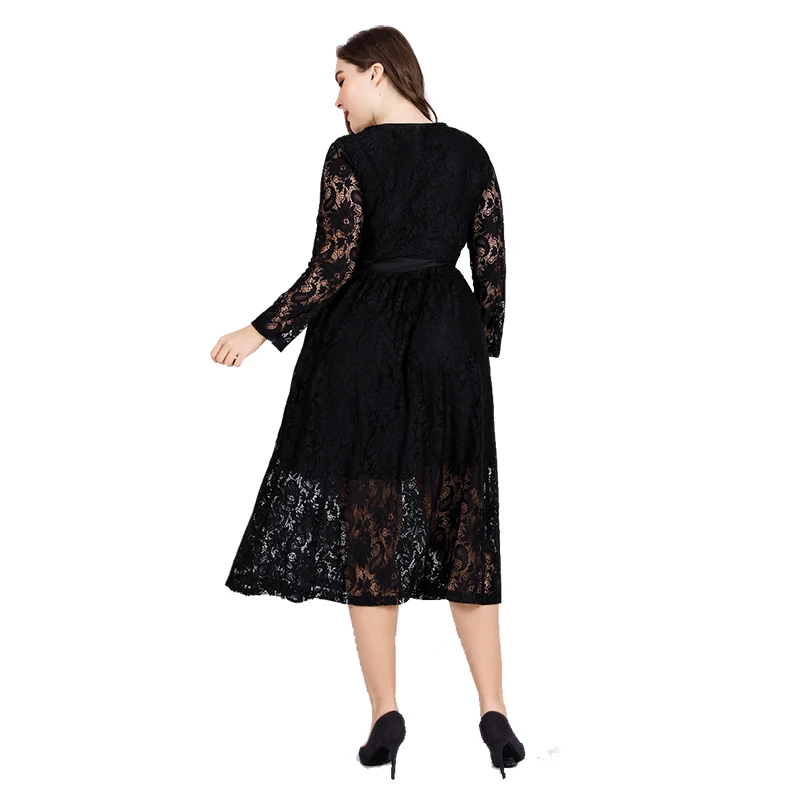 2023 New Spring Women Dress manica lunga donna Dress Lace Black Dress Summer Plus Size Dress o-collo Ladies Fashion Sexy Dresses