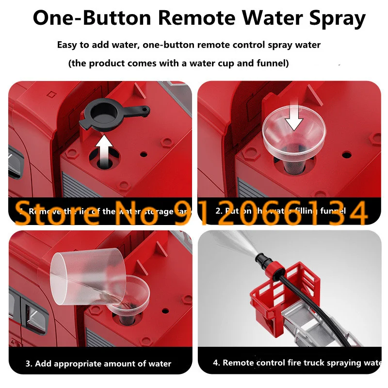 

1:20 One Key Remote Control Water Spray Truck 2.4G 360° Console Rotate Lifting Ladder 30Mins LED Lighting fire fighting RC Truck