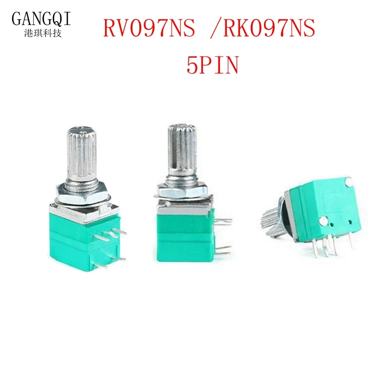 5PCS New RV097NS 5pin RK097NS RV097 5K 10K 20K 50K 100K 500K with a switch audio shaft 15mm amplifier sealing potentiometer