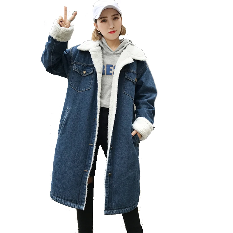 

Winter Loose Women's down jacket winter jacket women windbreaker Pop Long Winter female jacket Lamb Fur Denim Park For Winter