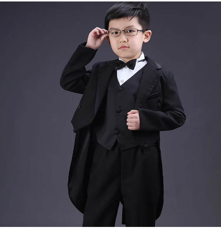 England Style Tuxedo Suits Boys Clothes Set Kids Formal Wedding Blazer Swallow-tailed Coat Kids Party Bow Tie Clothing 5pcs/set