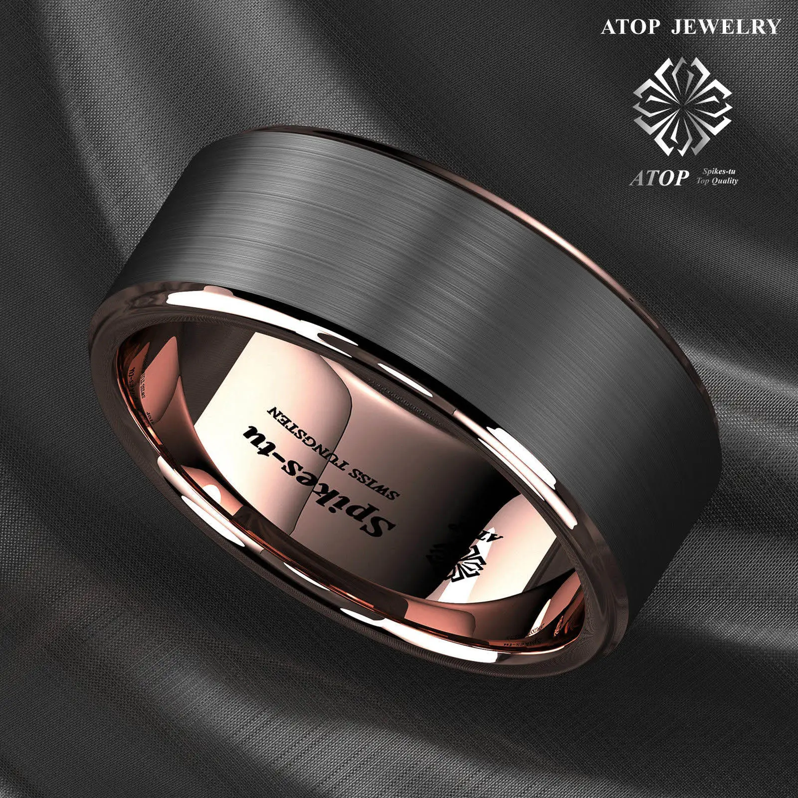 

Tungsten Carbide ring rose gold black brushed men's Wedding Band Ring jewelry Customized Jewelry Free Shipping