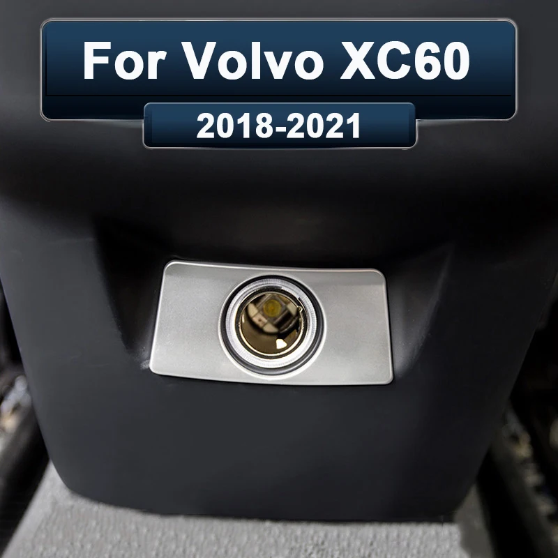 For Volvo XC60 2018 2019-2021 Stainless Steel Car Rear Armrest Box Cigarette Lighter Port Trim Sequins Cover Sticker Accessories