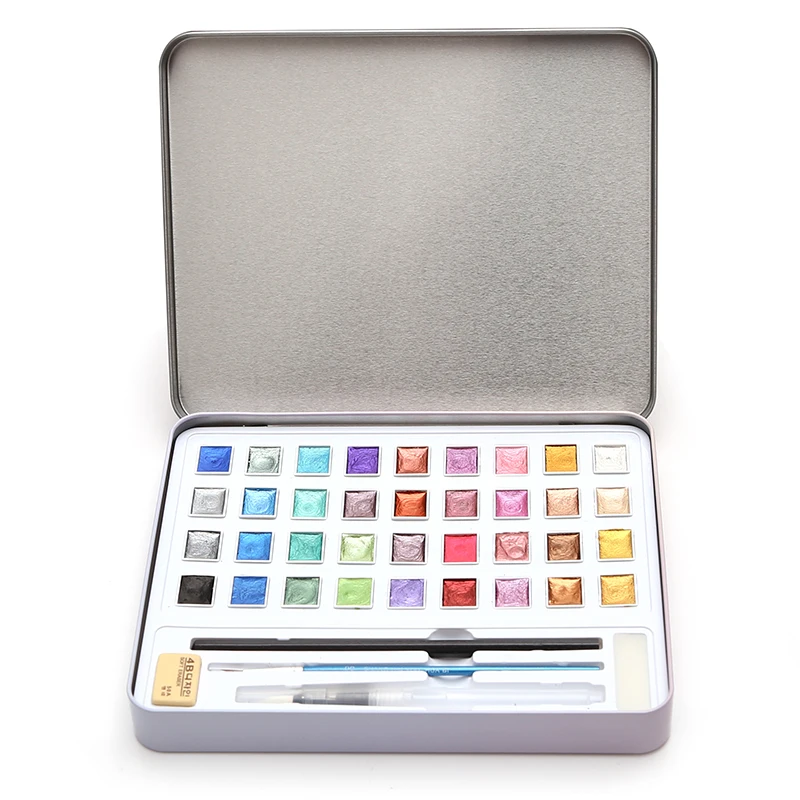 12 36 48 Glitter Watercolor Paints Metallic Solid Colors Metal Case for Art Painting, Students Watercolour Techniques