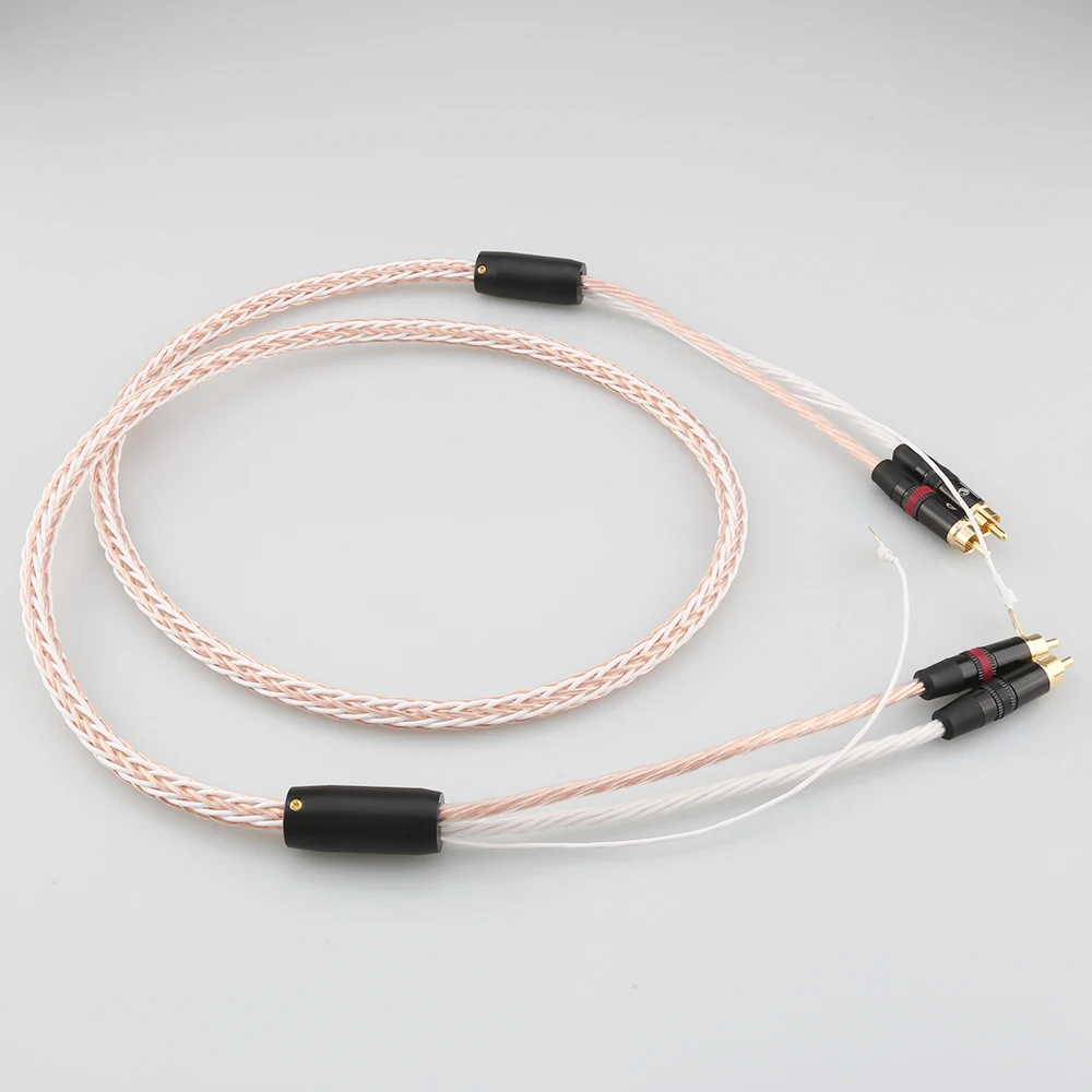 8TC 7N OCC PHONO Cable Single Copper 2RCA to 2RCA Grounding U Shopper Grounding Plug-in Audio Phono Tonearm Cables