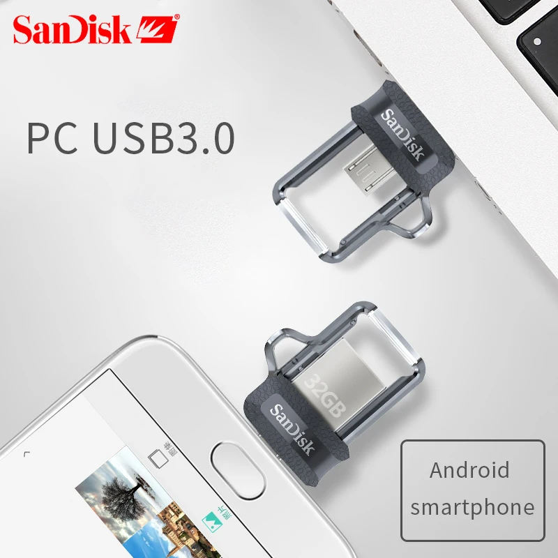 Sandisk Original SDDD3 Dual OTG USB Flash Drive Extreme high speed 150MB/S 64GB 128GB 32GB 256GB PenDrive USB3.0 For Phone or PC