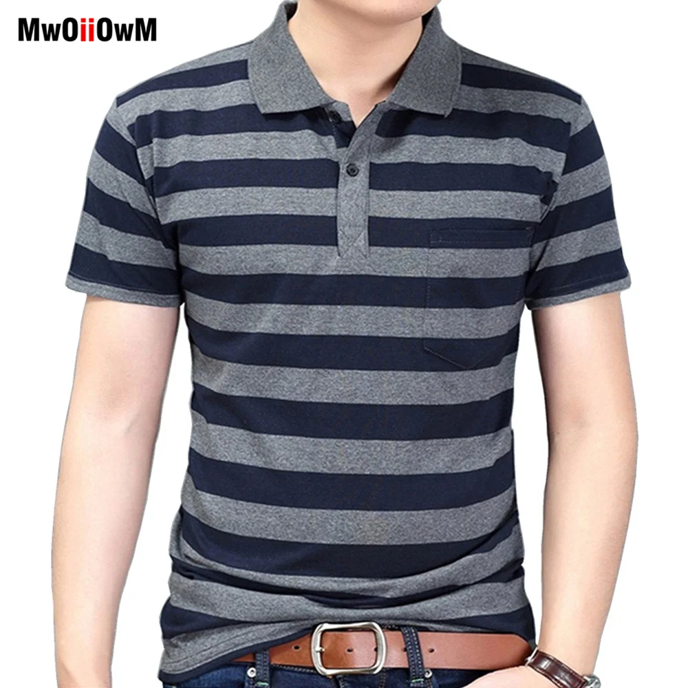 MwOiiOwM New Summer Style Striped Short Sleeve Casual Male T Shirt High Quality Polyester T-shirts Men Turn Down Collar Tshirt