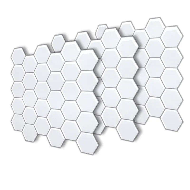 10-Pieces/Pack White Hexagon Easy Install Peel and Sticky Removable 3D Emboss Wallpaper /Wall Tile Sticker 305*305mm