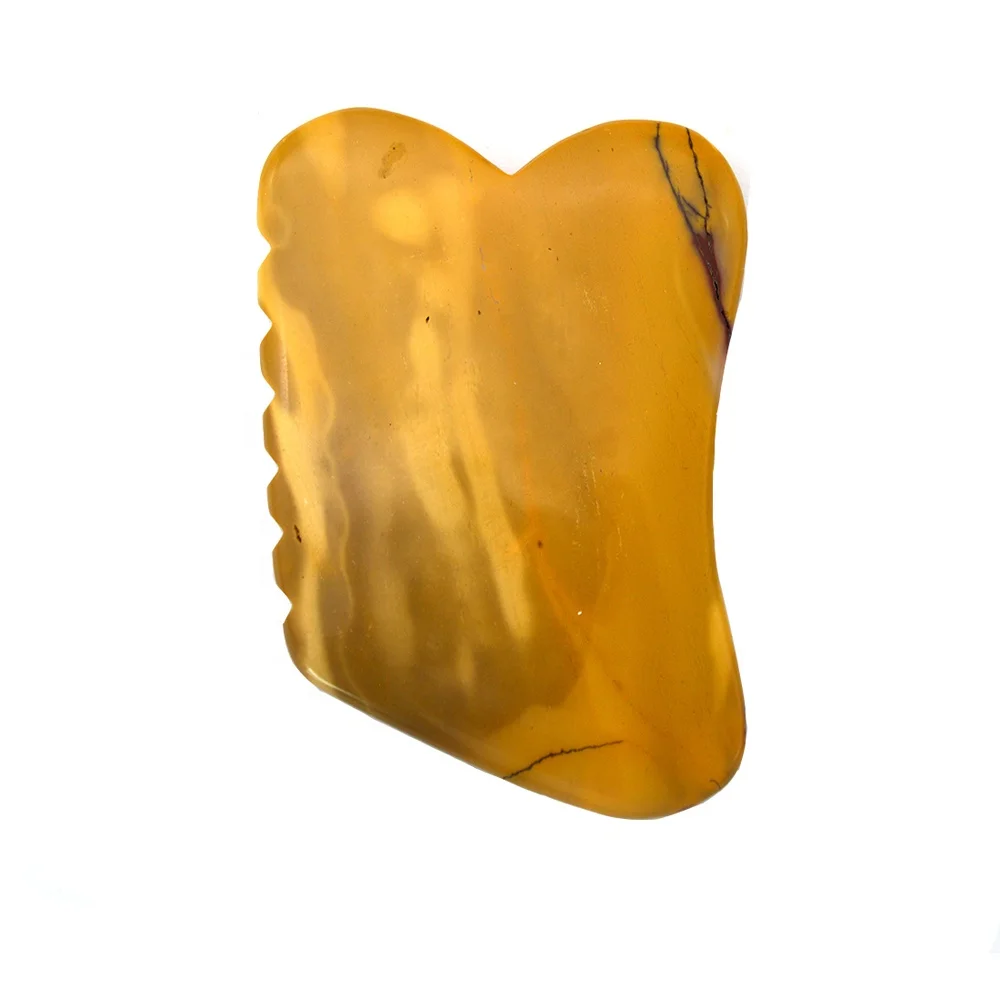 Hot Shape Yellow Mookaite Gouache Scraper Body Gua Sha Board With Comb Skin Lift Remove Wrinkles