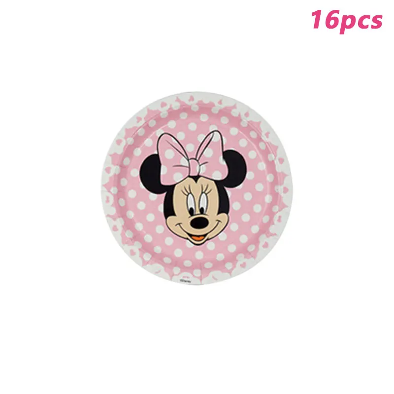 Set de decoración de fiesta de cumpleaños para niños y niñas, Set de 57 platos de paja con diseño de ola rosa de Disney, Minnie Mouse, vasos y