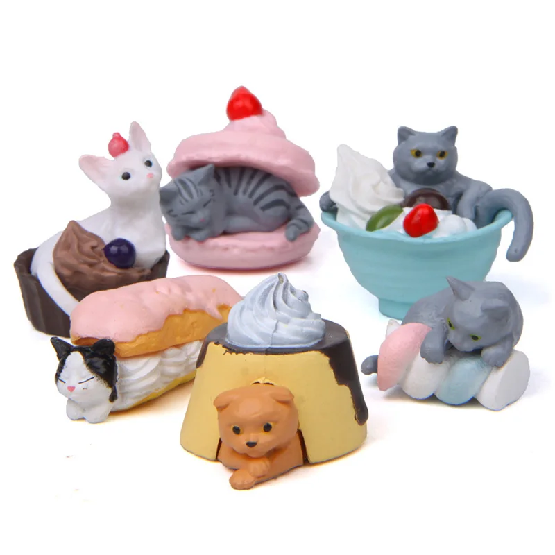 Minifiguras de dibujos animados para niños, juguetes de figuras de gatito, modelo de colección, postre Gourmet, pastel, regalo, lote de 6 unidades