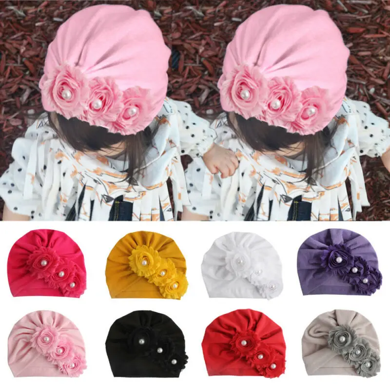 2019 New Baby Headbands Big Bowknot Girl Flower Turban Flower Silky Touch Stretchy Cotton Hat Beanie Infant