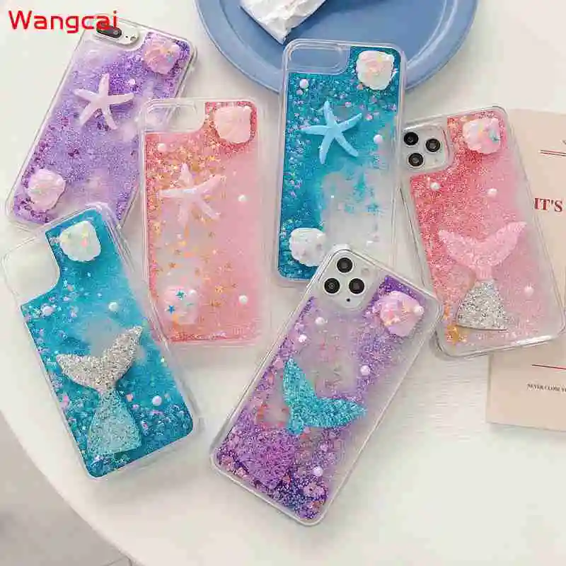 Phone Case For Samsung Galaxy A70 A60 A50 A50S A30S A20E A30 A20 Cover Fashion Starfish Mermaid Glitter Liquid Quicksand