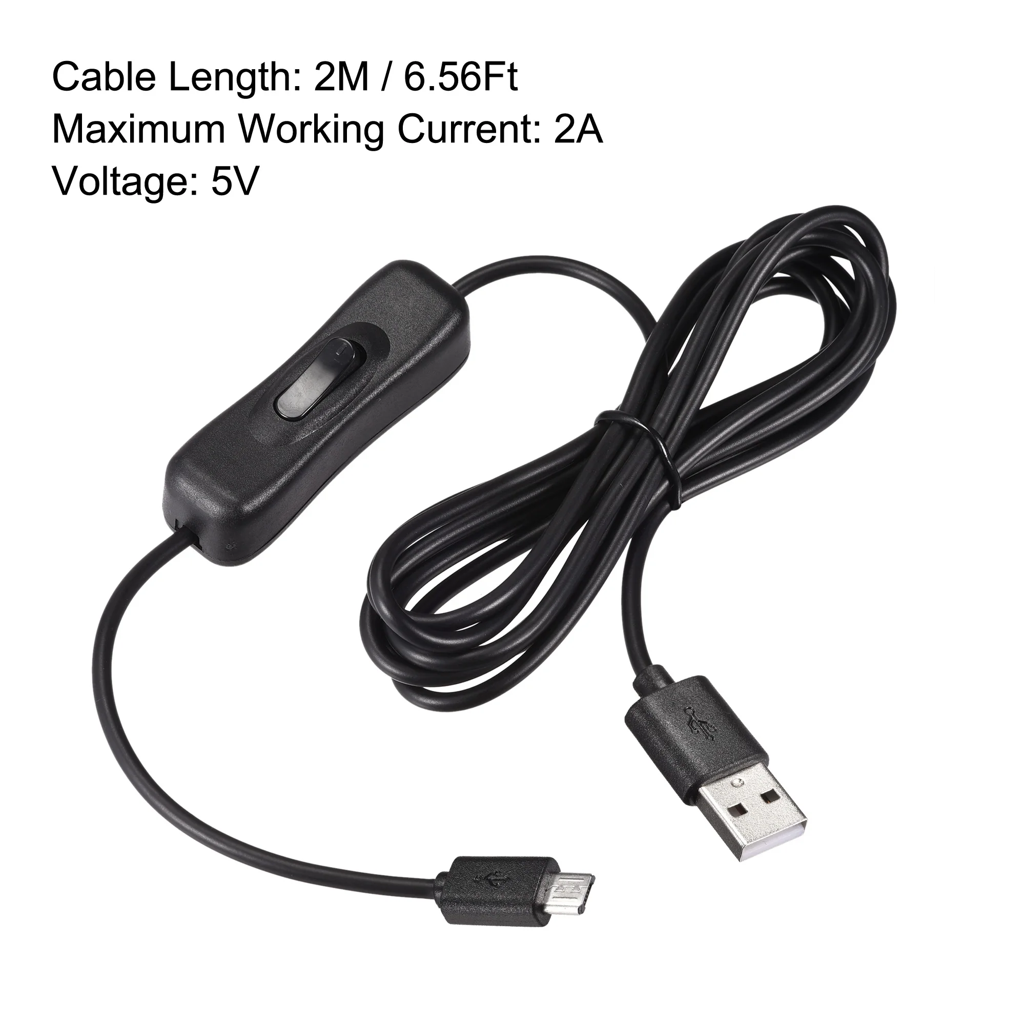 Uxcell-Cable USB con interruptor de encendido/apagado, Cable de extensión macho a Micro USB macho, 2M, negro, para lámpara LED de escritorio