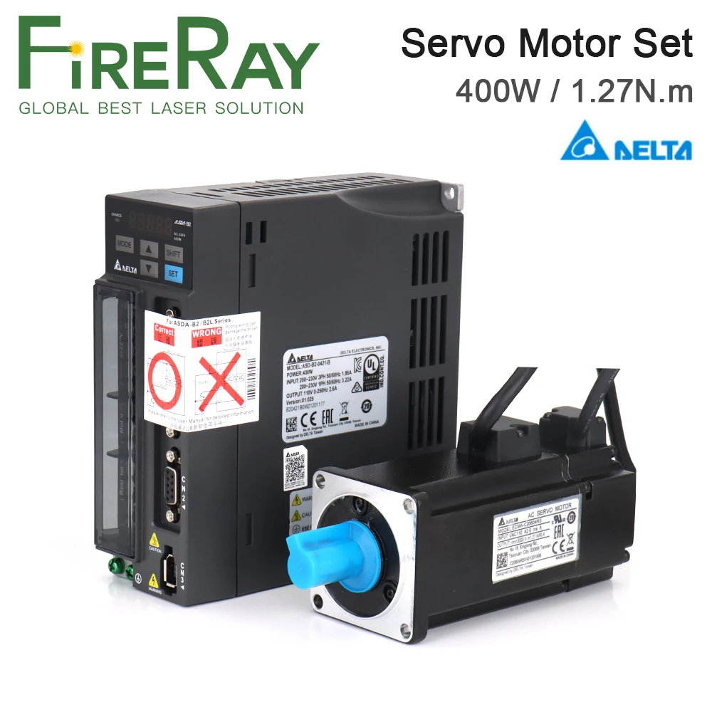 FireRay Delta AC Servo 400W B2 0.4kw 1.27N.m 3000rpm 60mm ASD-B2-0421-B ECMA-C20604RS Motor Drive Kit with 3m Cable