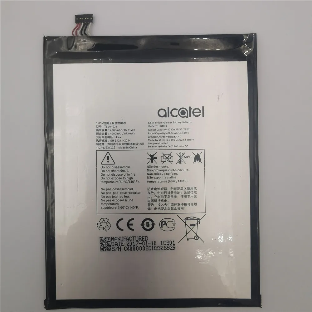 

4080mAh TLp040J1 battery for Alcatel A30 Tablet 9024W Tablet PC Battery