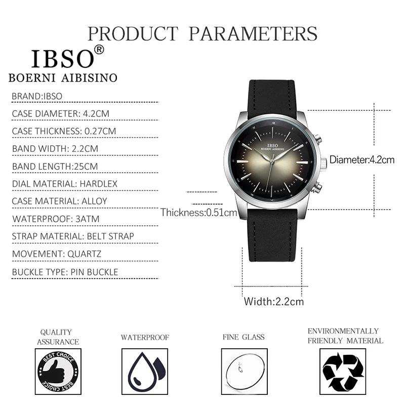 IBSO Men Business Quartz Wristwatch Watches New Leather Strap Top Quality Sun Pattern Male Watch Luxury Clock Japanese Movement