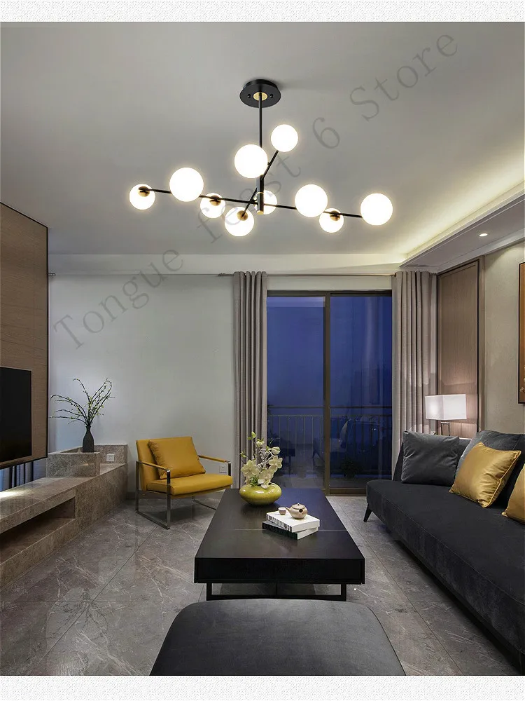 

Modern Glass Ball Black LED Ceiling Chandelier Nordic Home Decoration Living Room Kitchen Light Bedroom Dining Room Lighting