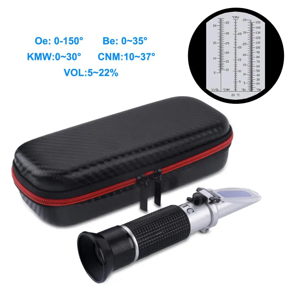 

New Shock Box Oechsle Brix Refractomete 5-22% VOL 0~35% Brix 0~150 Oe Oechsle 0~30 KMW Refractometer wine Fruit Juice Brew