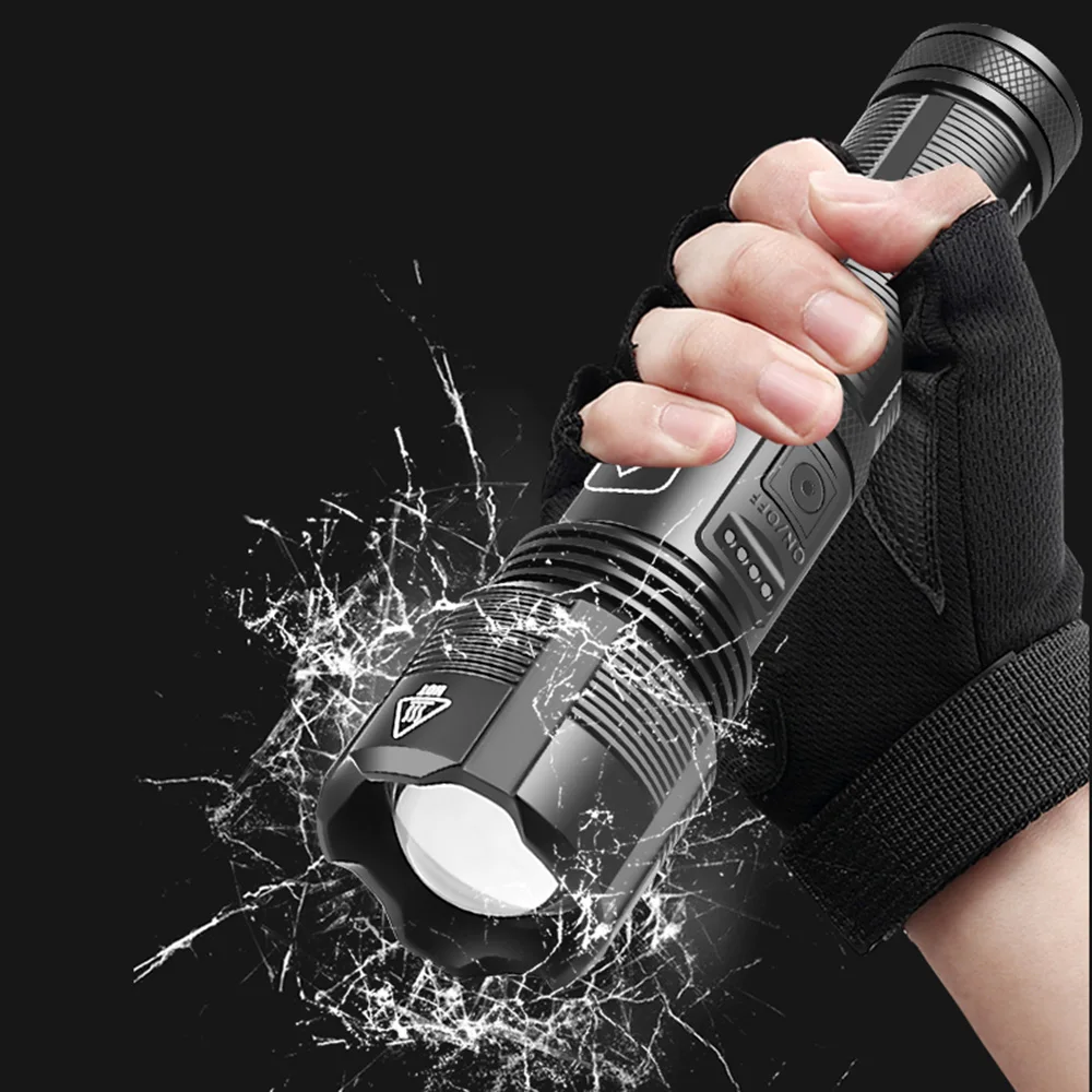 Power Torch Waterproof USB Rechargeable LED Mini Telescopic Zoom 1000LM10W 300 Meters Camping Light Portable Aluminum Flashlight