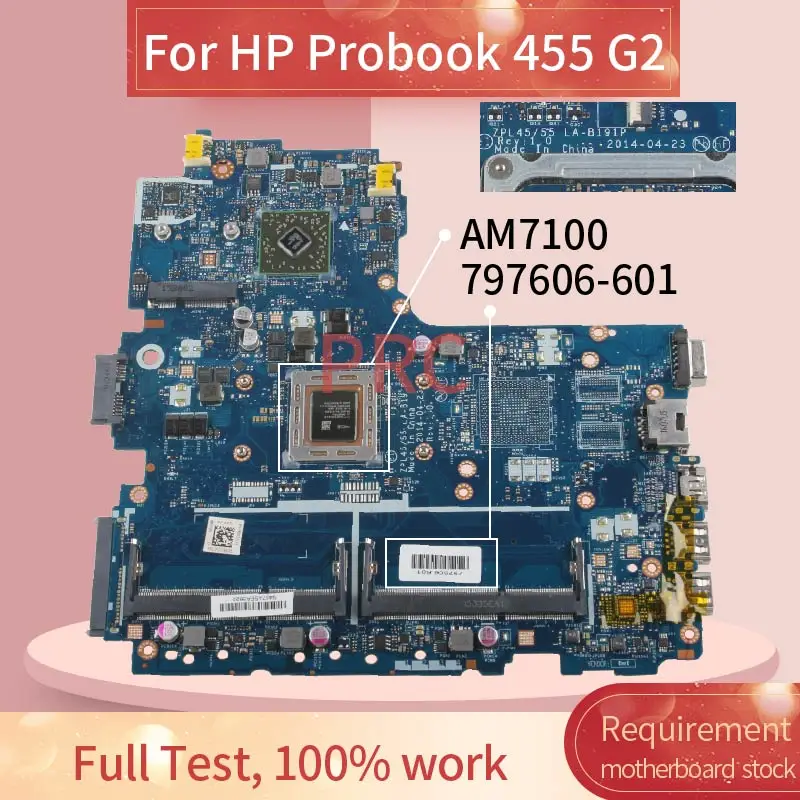 

797606-601 797606-501 For HP Probook 455 G2 AM7100 Notebook Mainboard LA-B191P DDR3 Laptop Motherboard