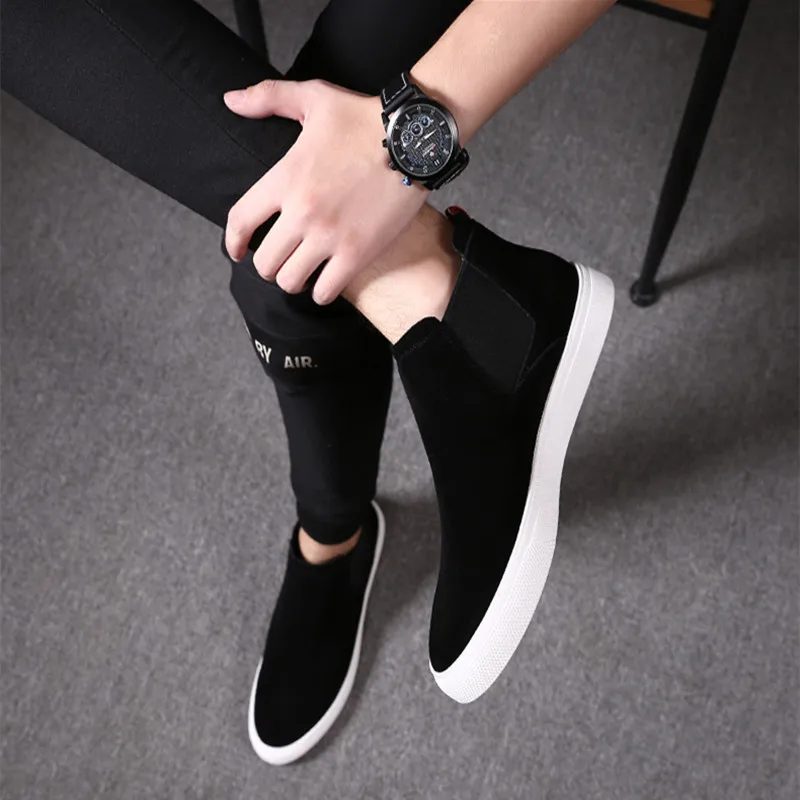 Autumn Men Shoes Suede Leather Casual Shoes Men Sneakers Slip on Men Loafers High Quality Flats Shoes For Male Black Boots