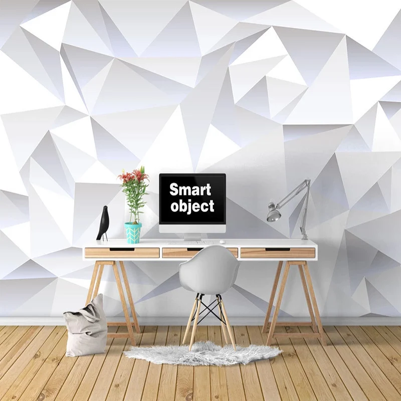 

Custom Mural Wallpaper Modern 3D Stereo White Triangle Geometric Wall Paper Living Room Office Wall Painting Papel De Parede 3 D