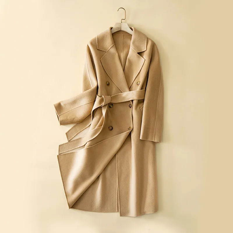 

2022 winter classical 100% cashmere coat long women's hand made double thicker outerwear with pocket