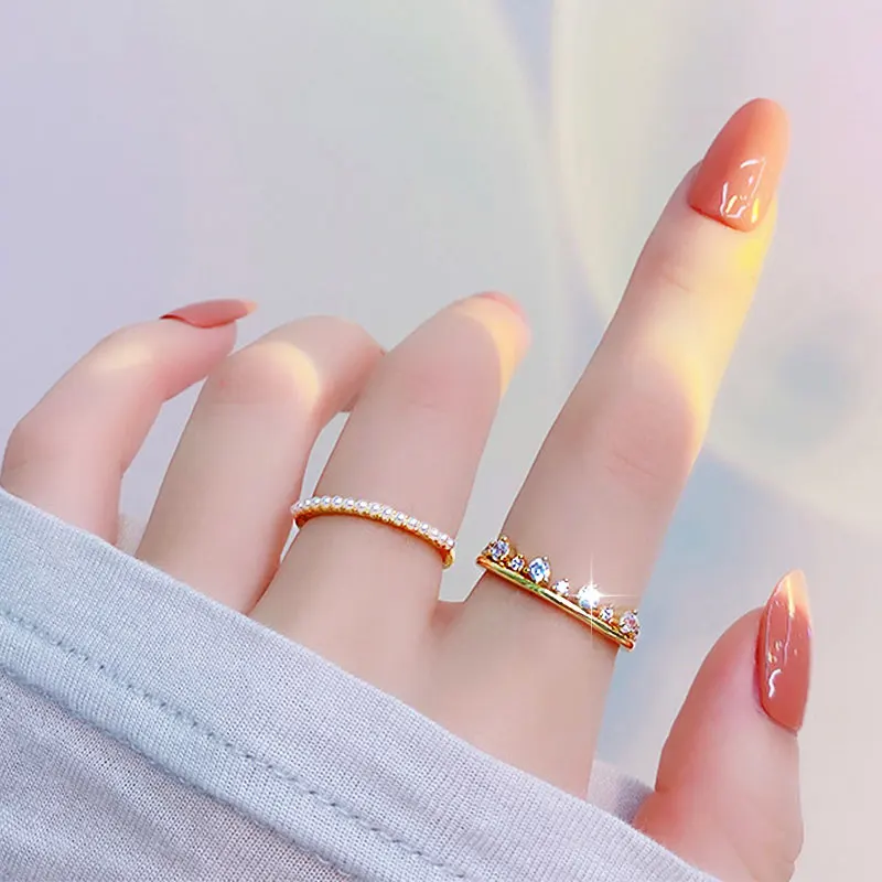 14k Plated Gold Exquisite Two-Piece Set Rings Adjustable Ring Temperament Elegant Zicrong Shine Pearl Rings For Feminia Gift