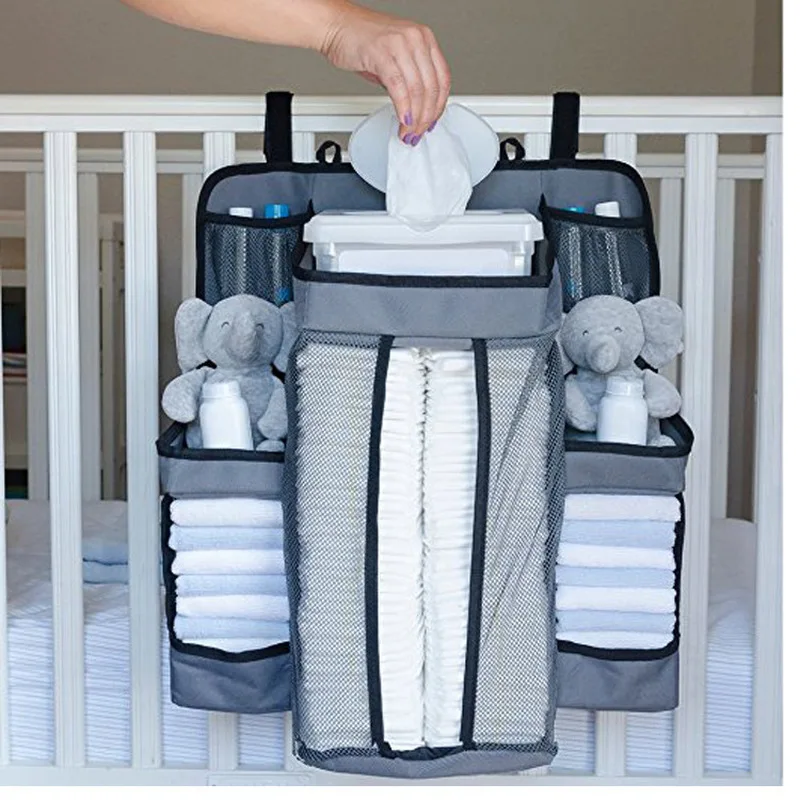 White/Gray Oxford Portable Baby Bed Hanging Storage Bag Toy Diapers Pocket Bedside Organizer Infant Crib Bedding Set Organizer