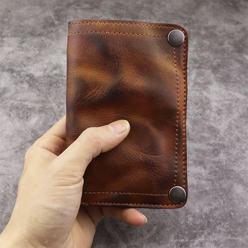 Original Leather Wrinkle Wallet Brand 100% Cow Leather Vertical Mens Wallets Vintage Money Clips Luxury Men Short Billfold Purse