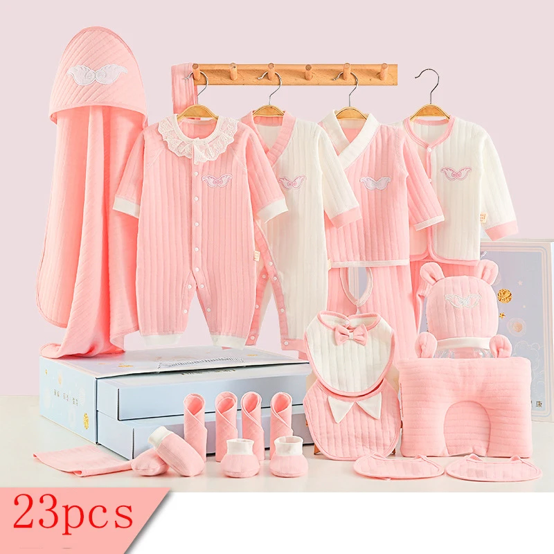 23pcs/set Baby Romper Clothes Set Cotton Newborn Boys Jumpsuits Suits for Girls Print 0-6 Months CBX032