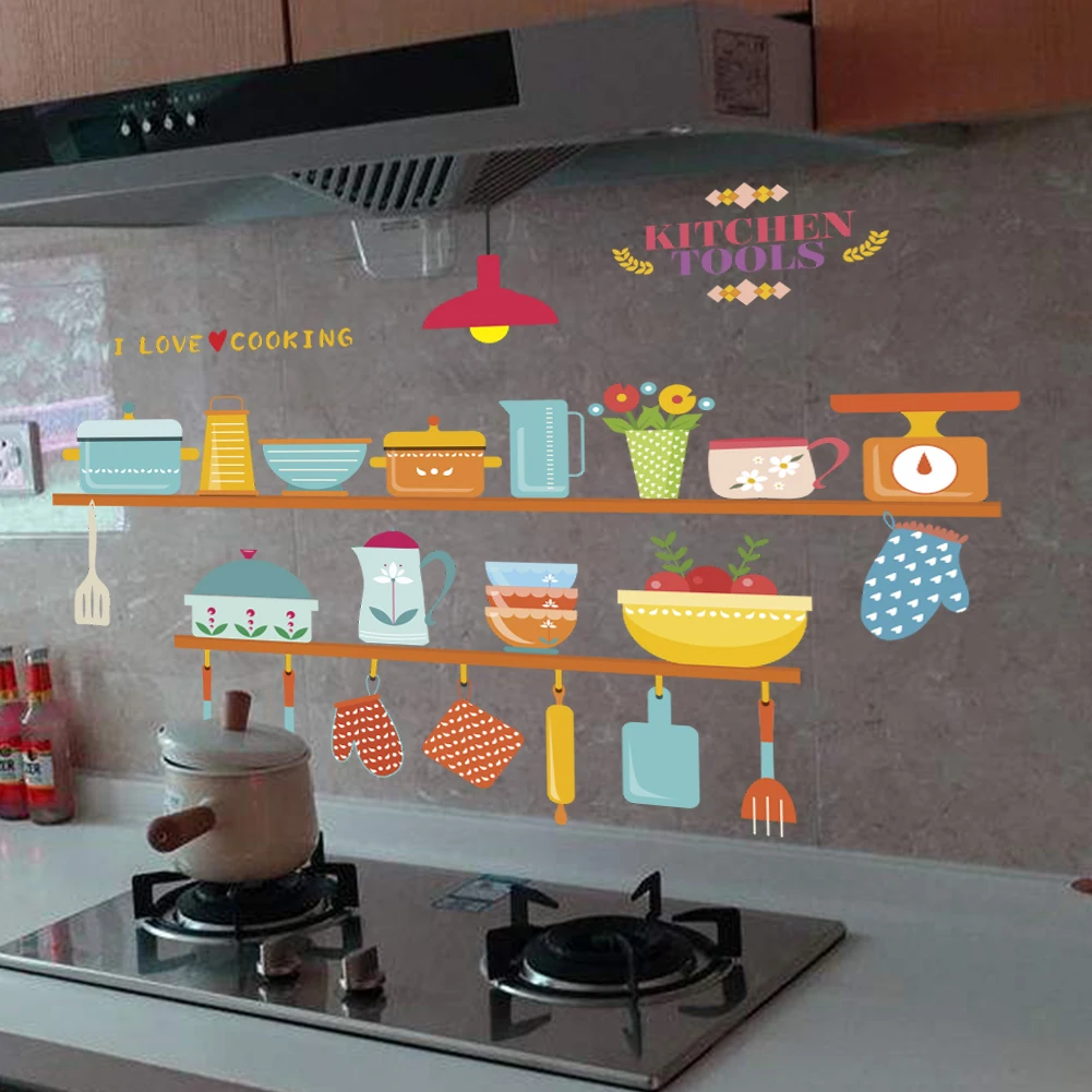 creative kitchen tools wall decals shop window home decoration cartoon wall stickers decorations pvc poster diy mural art decals