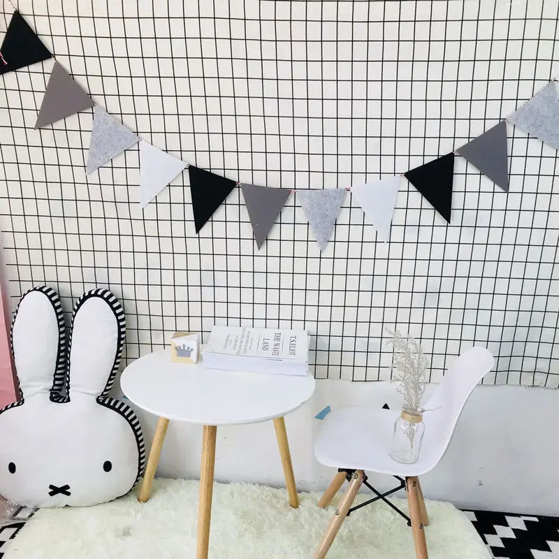 Banderole de fanions de qualité, gris, noir et blanc, pour mariage, fête d'anniversaire, drapeaux suspendus, guirxiété, fournitures de décoration