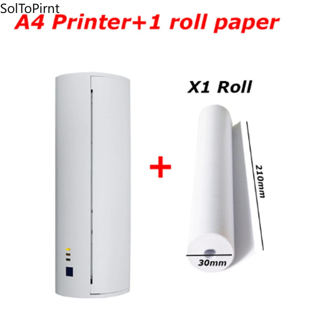 Wireless A4 Paper Printer, Bluetooth Portable Mini Printer Support Ordinary A4 with Auto Paper Feed for Android & iOS Mobile