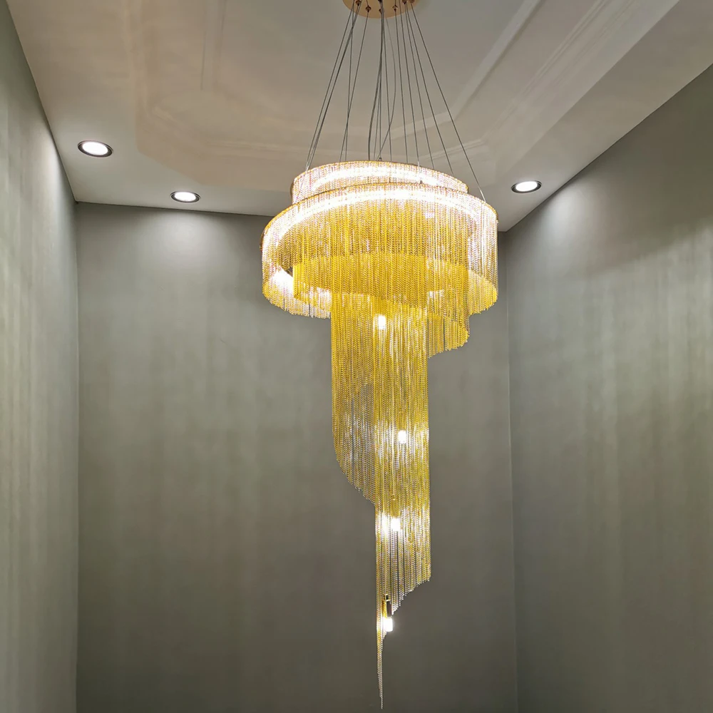 Tassel aluminum chain gold chandelier in the living room hall staircase hanging lamp luxury chandelier loft led lights