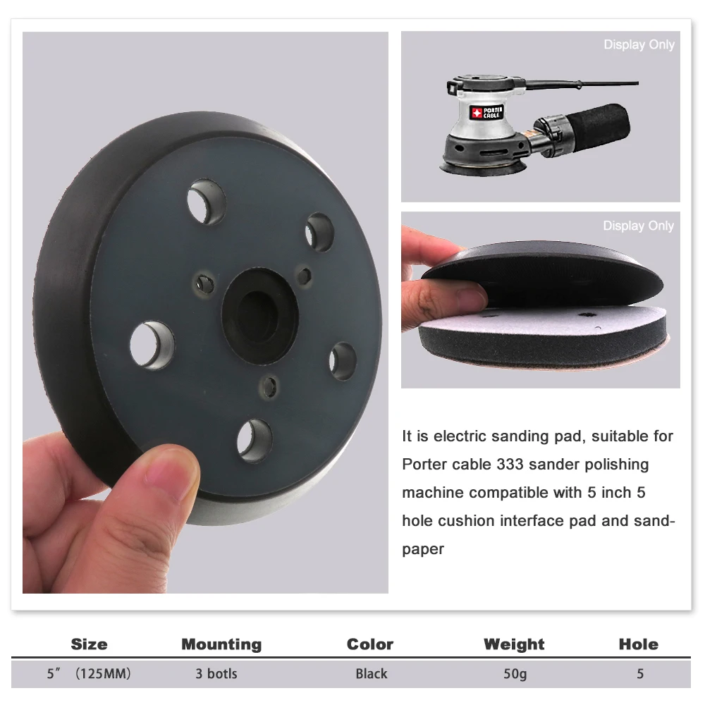 5 Inch 125M 5 Hole Backing Pad Hook and Loop Sander Pad Replacement for Porter Cable 333 334 Sander Replace 13904 13909