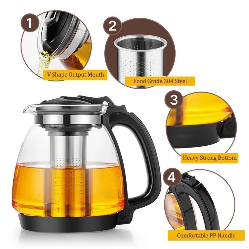 Premium Teapot with Infuser Fashion Tea Kettle  Loose Leaf Tea Maker 1.35L & 2.0L Glass Leaf Tea Kettle NOT Stovetop Safe