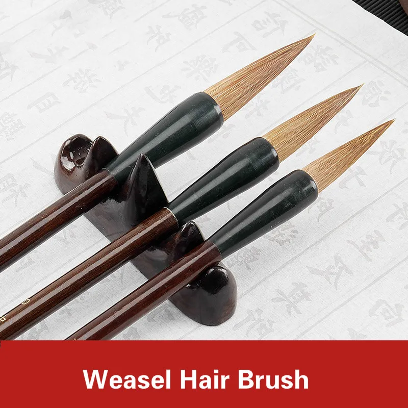 

3pcs Weasel Hair Writing Brush Wooden Penholder Beginner Painting M/L Regular Script Calligraphy Chinese Handwriting Practice