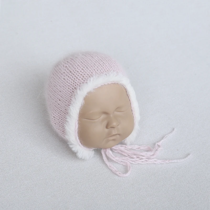 Lovely pink handmade crochet hat newborn props for photography baby knit bonnet infant photo shoot props