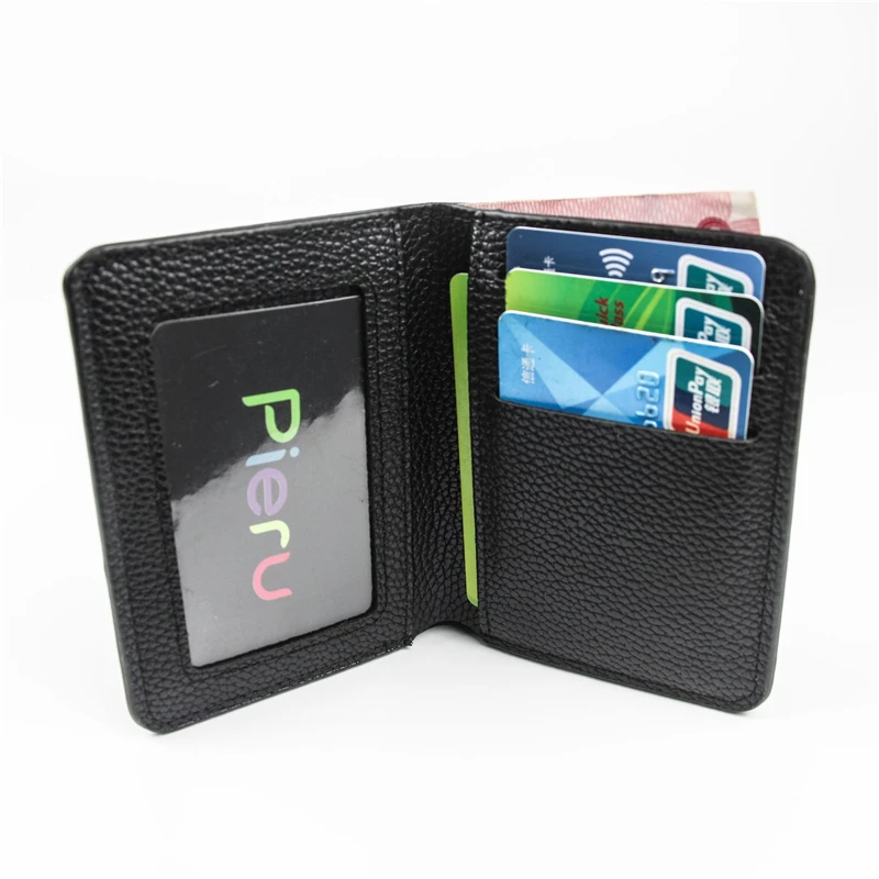 Ultra-Thin Black Credit ID Card Holder PU Leather Women Men Lychee Pattern Wallets Coin Purse Money Bag Wallet Organizer Case